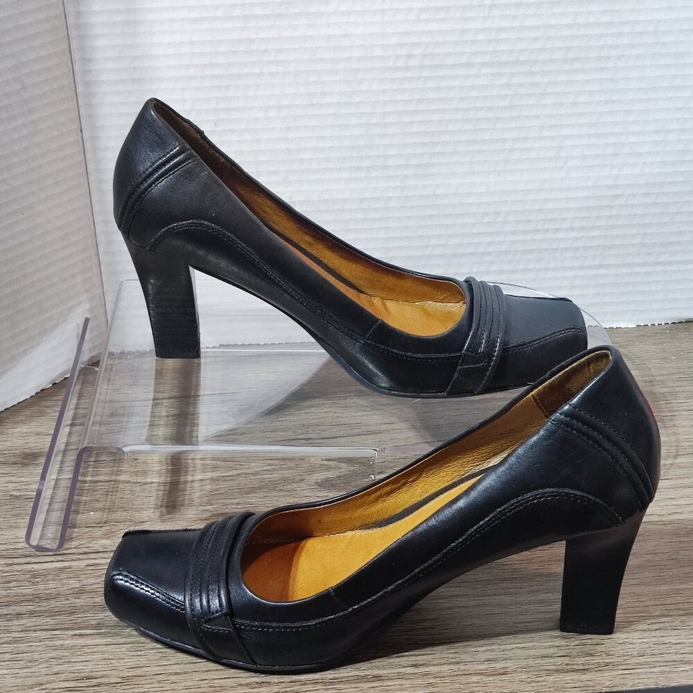 Hush Puppies square toe 3" heel pumps women's size 8.5 black